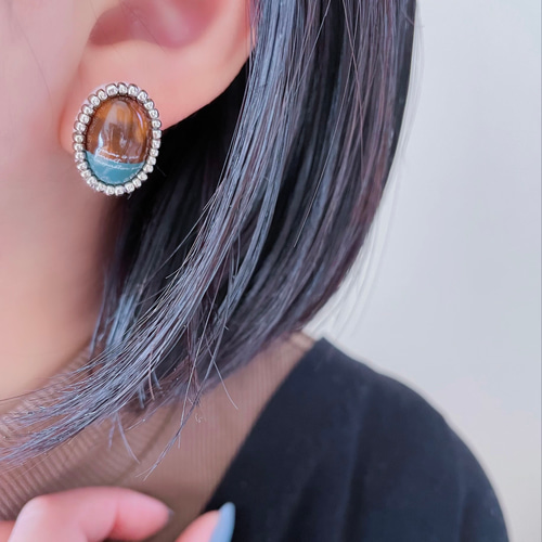 べっ甲】ビーズ刺繍 イヤリング ピアス 小ぶり イヤリング