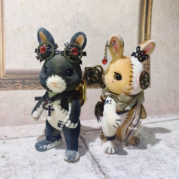 カスタム ウサギファミリー ホワイト シルバニアファミリーの人形 「Steampunk Toy Bunny」OB1 シー 2枚目の画像