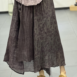 【受注】初春.リネンプリーツのミディアムスカート.薄手.2色 5枚目の画像