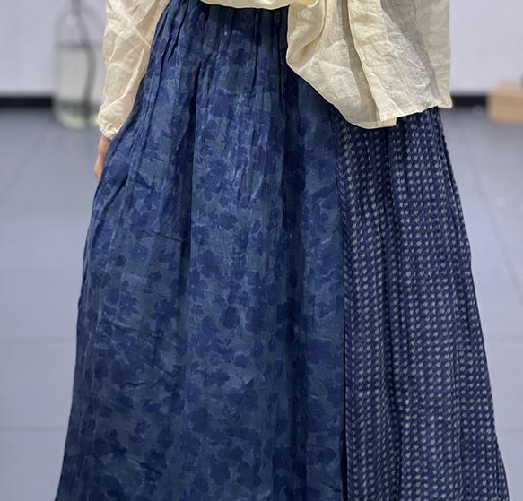【受注】初春.リネンプリーツのミディアムスカート.薄手.2色 6枚目の画像