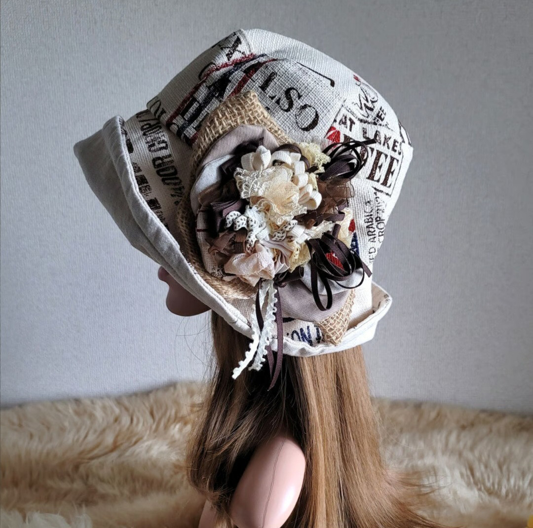 コーヒー×ナチュラルベージュ★約61.5㎝★つば広帽子