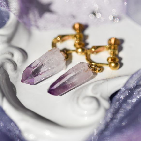 [028 暮光系列] 韋拉克魯斯紫水晶（紫水晶）礦物寶石耳環天然石 第2張的照片