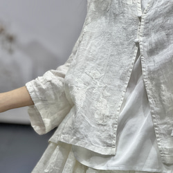 【受注】初春.リネンシャツ.薄手の刺繍ブラウス.ホワイト 7枚目の画像