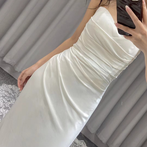 新作！高級感溢れる 高級サテン 美しい花レース マーメイドドレス