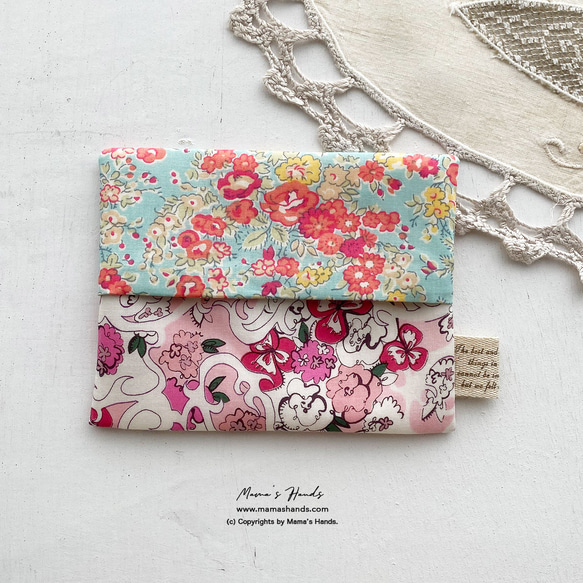 ★僅限 1 件★ Liberty 拼布粉色花卉圖案口袋紙巾盒 第6張的照片