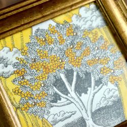 【ミニ原画】「ミモザの木」アンティーク風なペン画のインテリアアート　ミモザの花の絵画　リビングや玄関にも 6枚目の画像