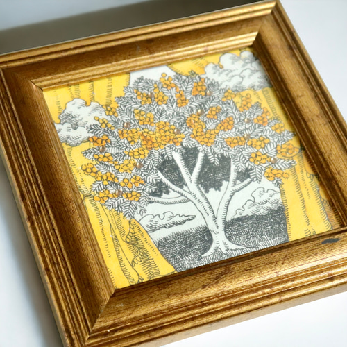 ミニ原画】「ミモザの木」アンティーク風なペン画のインテリアアート