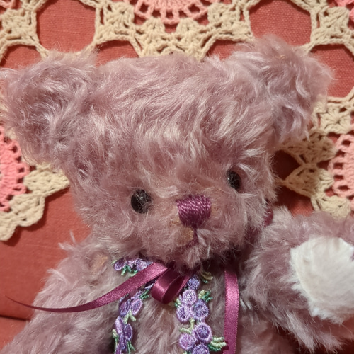 グレーパープルのドイツモヘアのテディベア ぬいぐるみ iro-hana