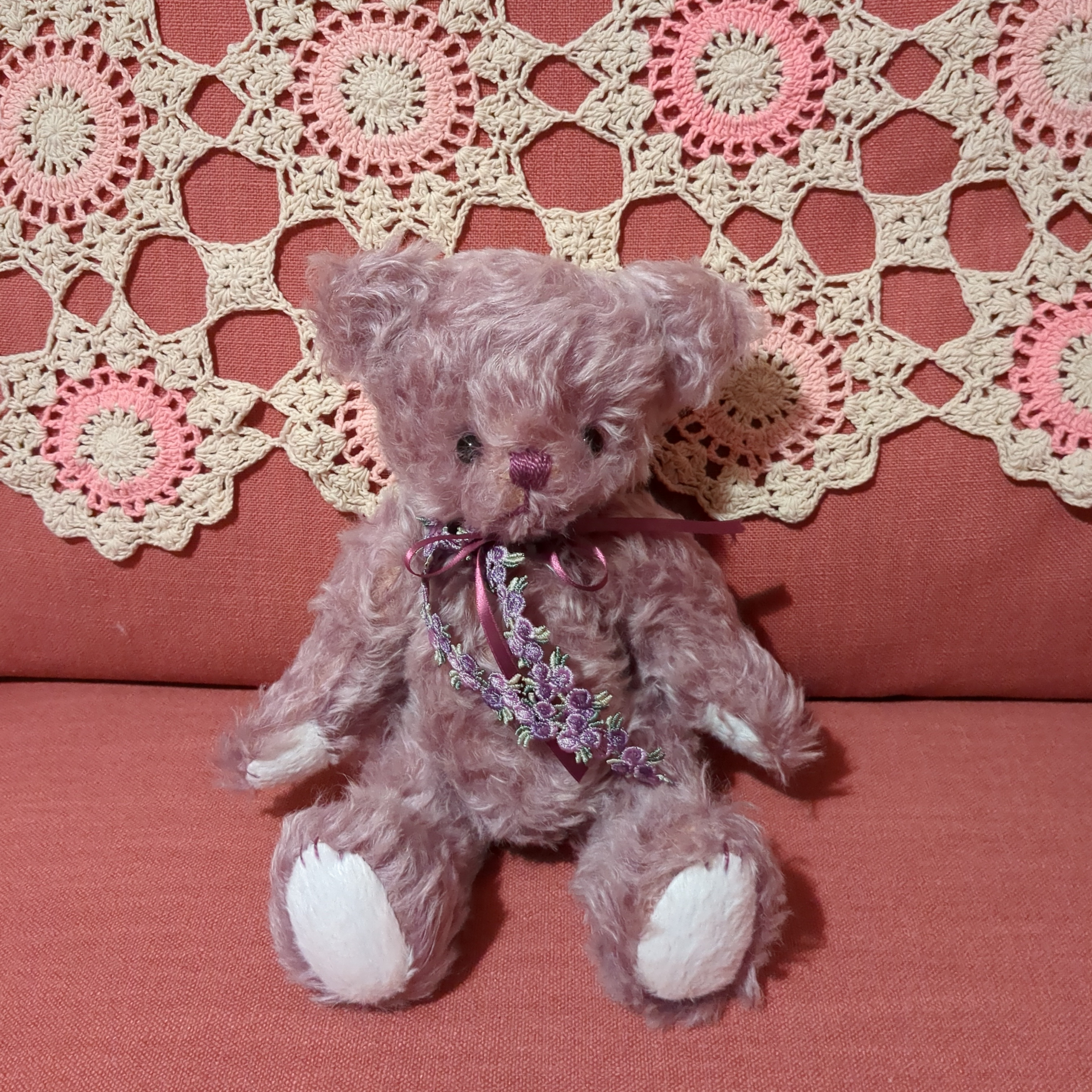 グレーパープルのドイツモヘアのテディベア ぬいぐるみ iro-hana