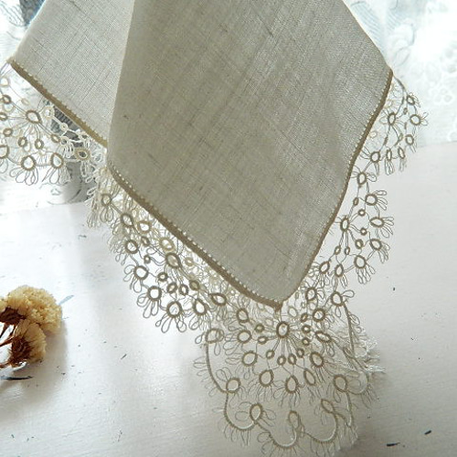 アンティークフランス アイリッシュクロシェ アイボリー花型ドイリー