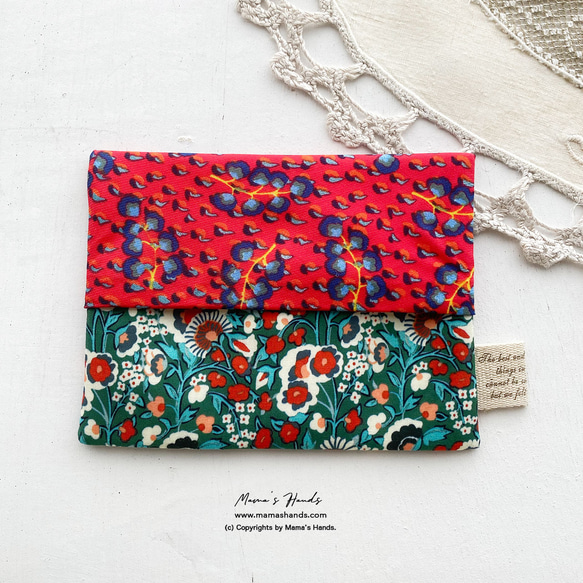 ★僅限 1 件★ Liberty 拼布紅 x 綠花卉圖案口袋紙巾盒 第3張的照片