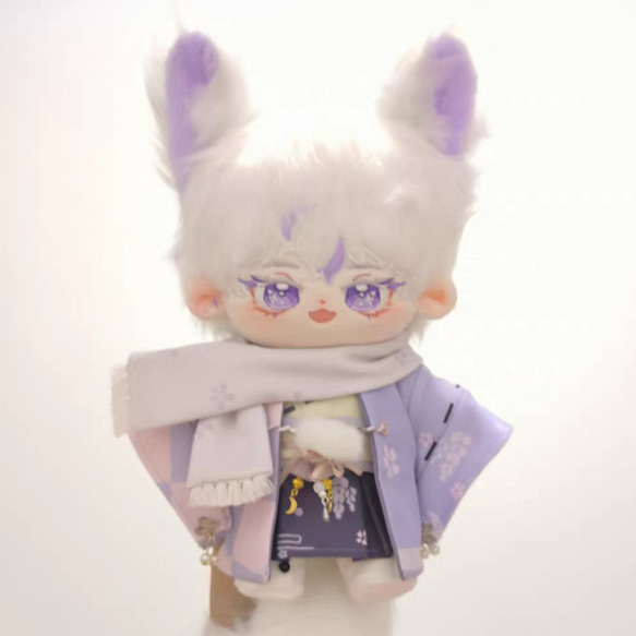 白いキャラクター ぬいぐるみ 紫色の着物 Mother garden ついてきちゃうしろたん もふもふ カラー
