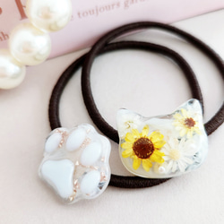 肉球フラワーブルー系レジンヘアゴム