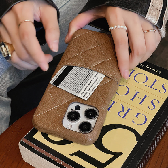 オリジナルスマホケース　カード収納　シンプル　高級感　iPhoneケース　おしゃれ　メラディ風　ダイヤ柄 7枚目の画像