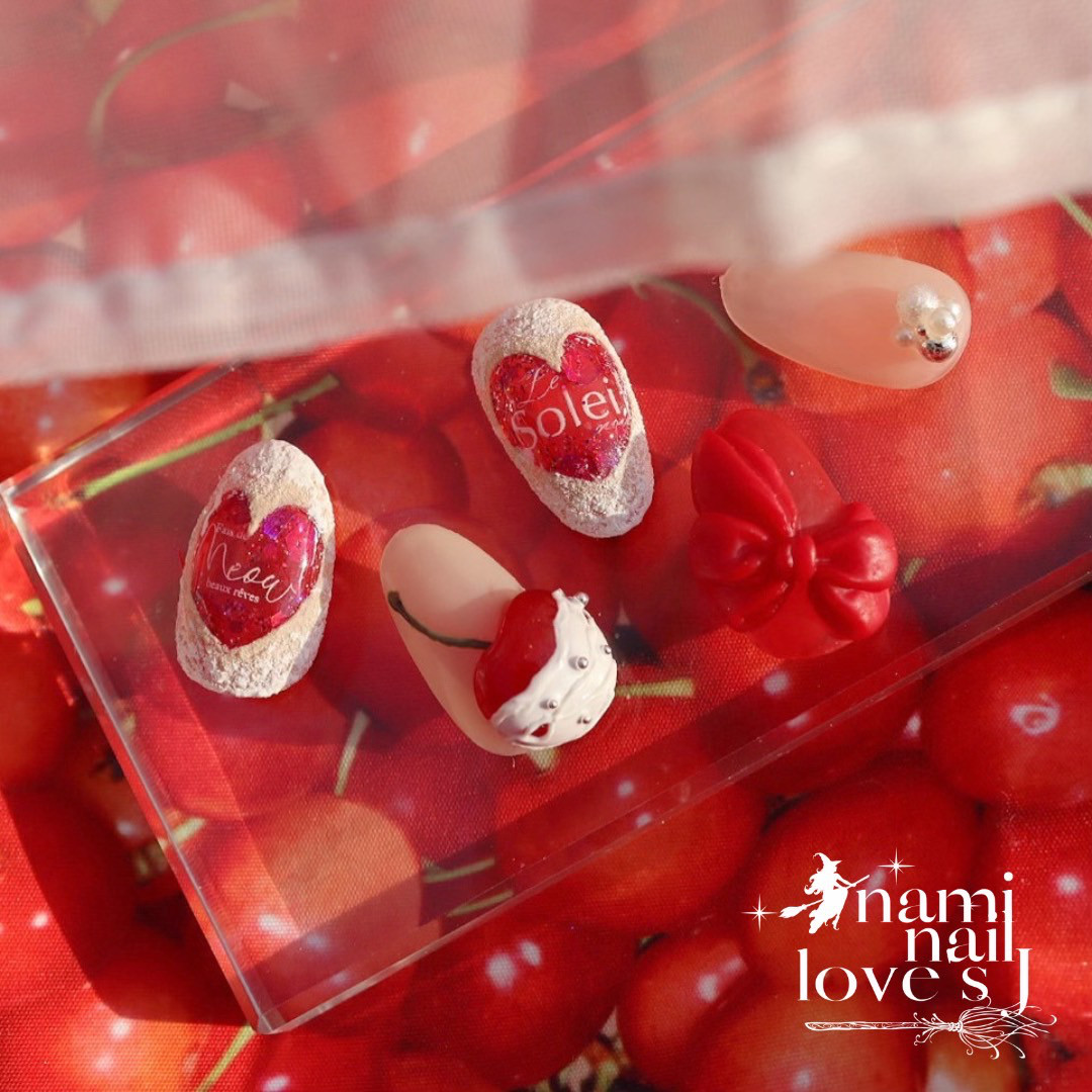 おいしそうなケーキ×さくらんぼのネイルチップ　（5本一組）