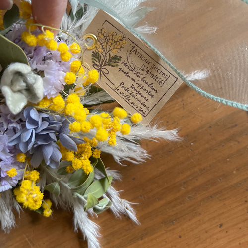 ミモザ、ラベンダー春のドライフラワーリース❁⃘*.゜とswag