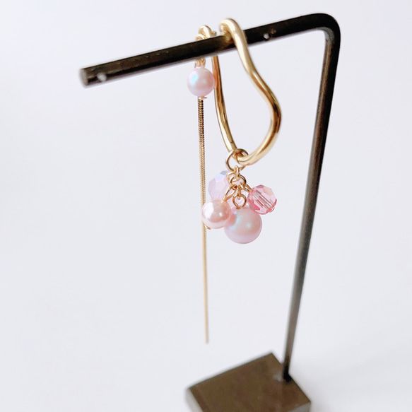 さくら色のイヤーフック（片耳用）【Hijiri】桜　春　花　パール　サクラ　ピンク　イヤーカフ 7枚目の画像