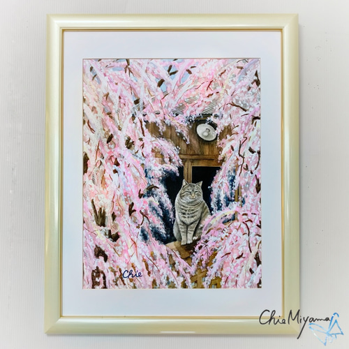 原画 【枝垂桜と猫】 桜 猫 cat 春 水彩画 F6 絵画 Chie Miyama 原画 【枝垂桜と猫】 桜 猫 cat 春 水彩画 F6 絵画 Chie Miyama