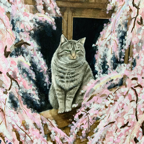 原画 【枝垂桜と猫】 桜 猫 cat 春 水彩画 F6 絵画 Chie Miyama 原画 【枝垂桜と猫】 桜 猫 cat 春 水彩画 F6 絵画 Chie Miyama
