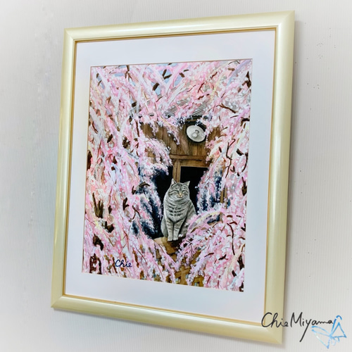 原画 【枝垂桜と猫】 桜 猫 cat 春 水彩画 F6 絵画 Chie Miyama 原画 【枝垂桜と猫】 桜 猫 cat 春 水彩画 F6 絵画 Chie Miyama