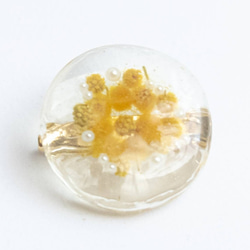 ミモザのヘアゴム/ブローチ❁つやつや ボタニカル ニュアンス 透明感 クリア ドライフラワー 本物のお花❁イエロー 2枚目の画像