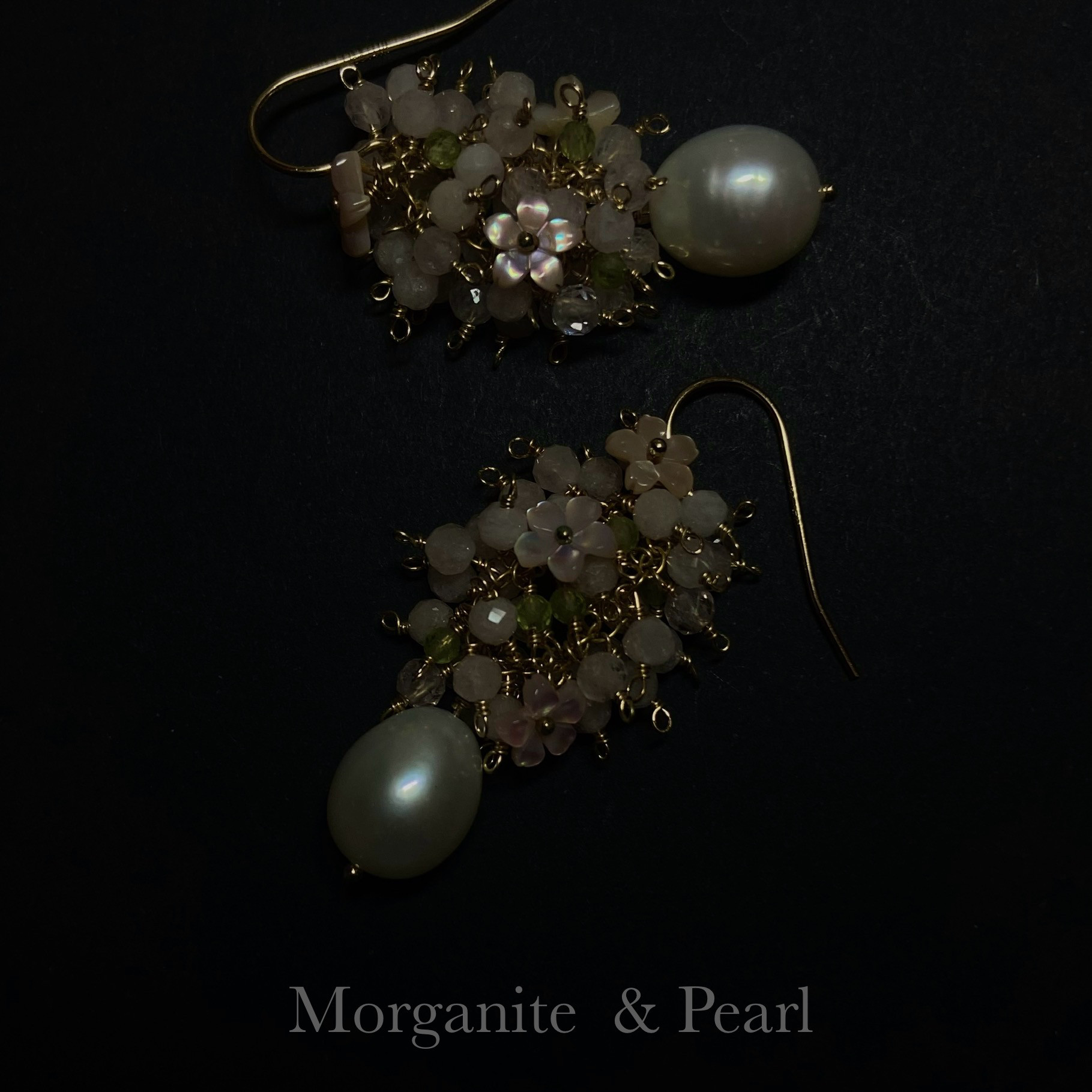 【送料無料】天然石　お花のピアス（モルガナイト）　シャワー　14kgf    no.142