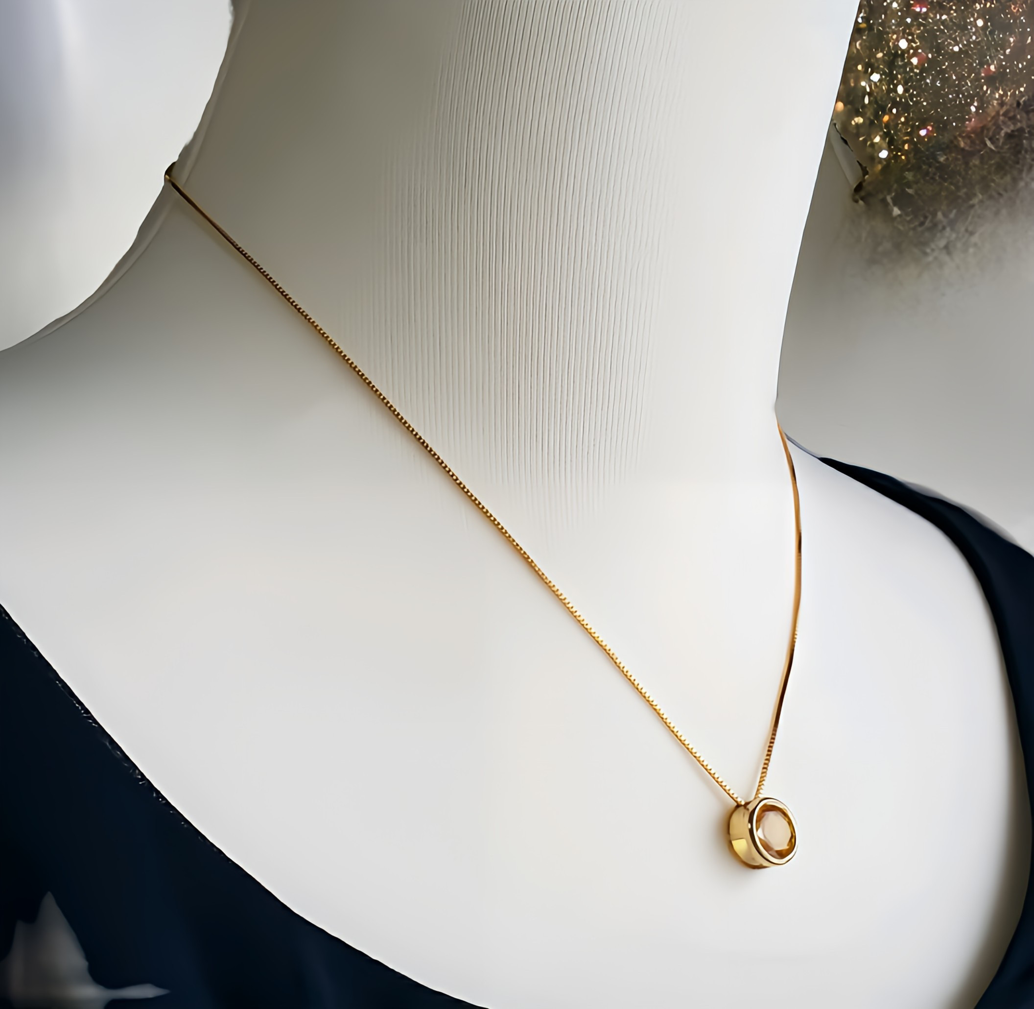 ミモザカラー　＊＊華やか＊＊　Yellow Sapphire　ベゼルネックレス　8ｍｍ　14Kgf　ボックスチェーン