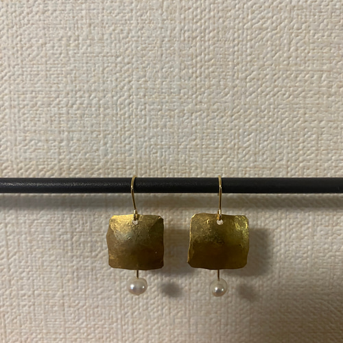 真鍮ピアス しかく ピアス（その他） 休日彫金師 通販 17325836