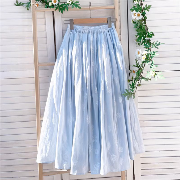 [500円割引]美しい柄 羽　木 コットンスカート　ギャザー 中長ロングスカート 1枚目の画像