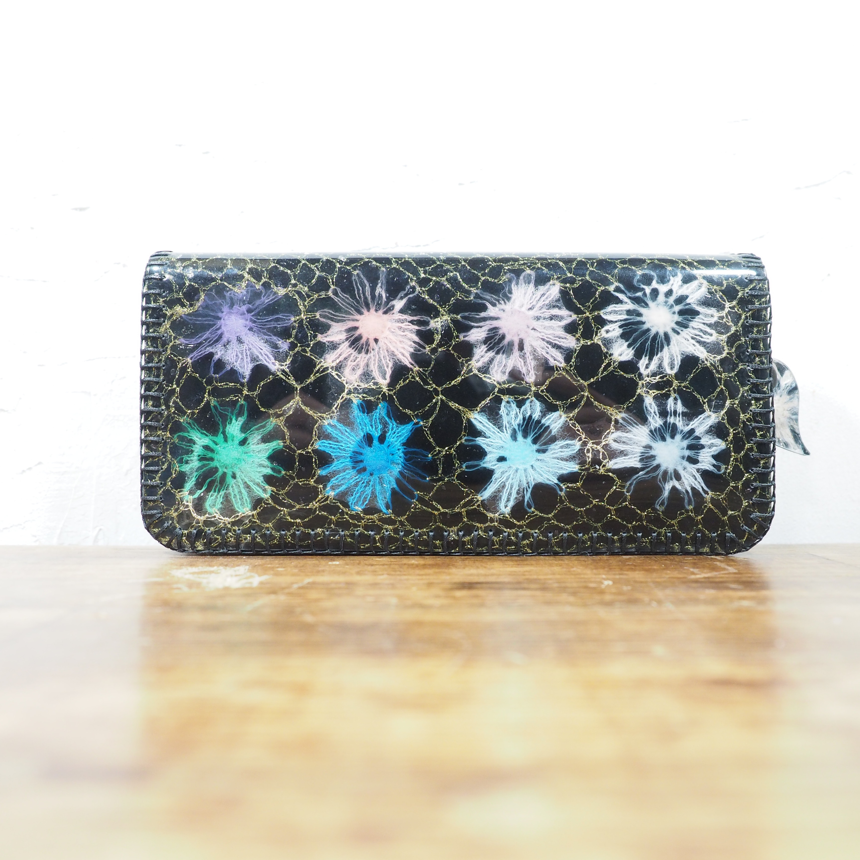 【1点のみ】革×花ニット財布