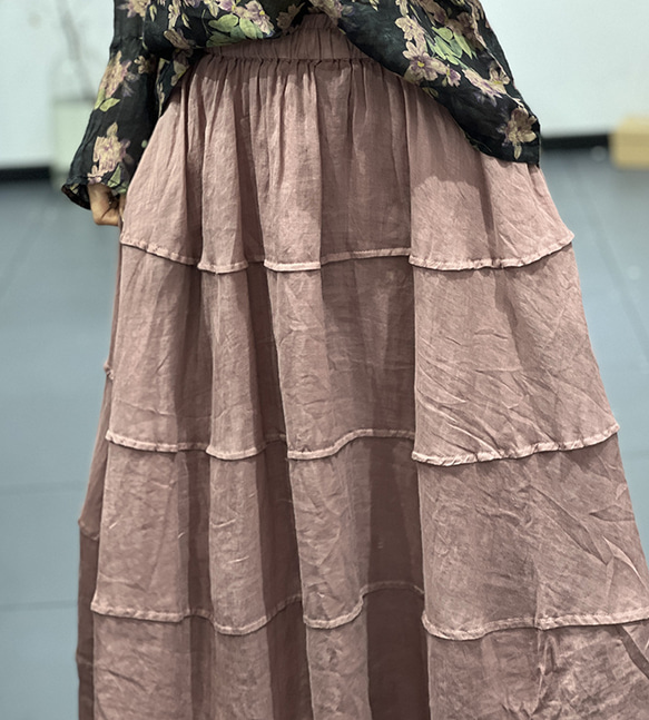 【受注】初春.リネンゆったりスカート.2色.プリーツスカート 3枚目の画像