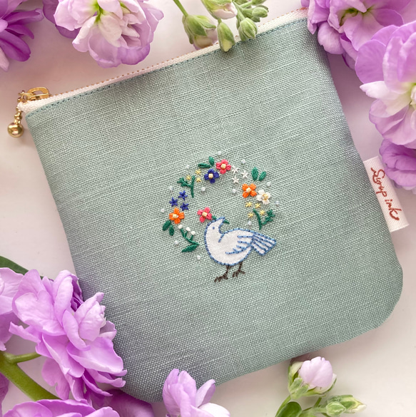 【特集掲載】-Spring bird- 手刺繍とビーズのリネンポーチ        Ω 人気・おすすめ｜売れ筋商品・話題商品におすすめ コスパ重視 安心配送 国内発送・正規流通商品