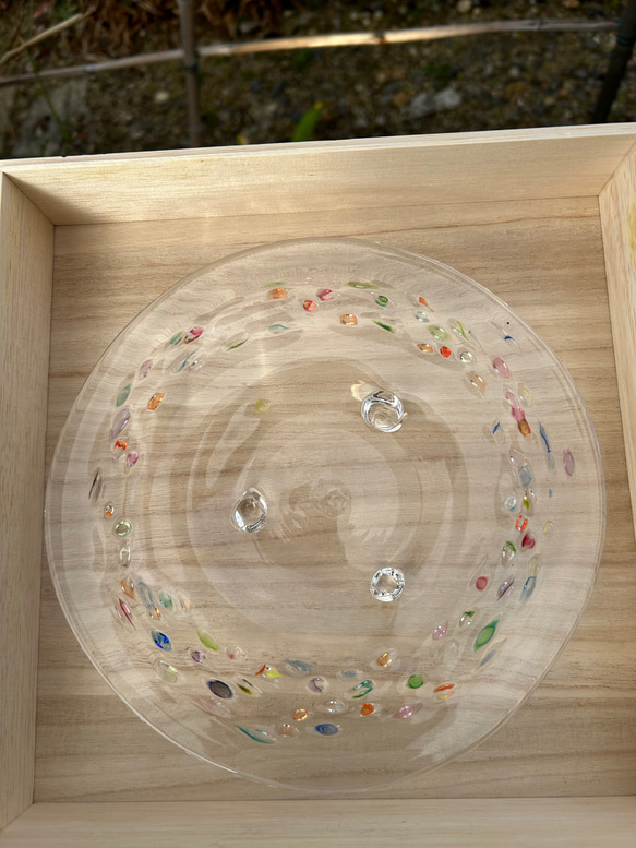 【雨音】平皿　プレート　お皿　ガラス皿　吹きガラス 2枚目の画像