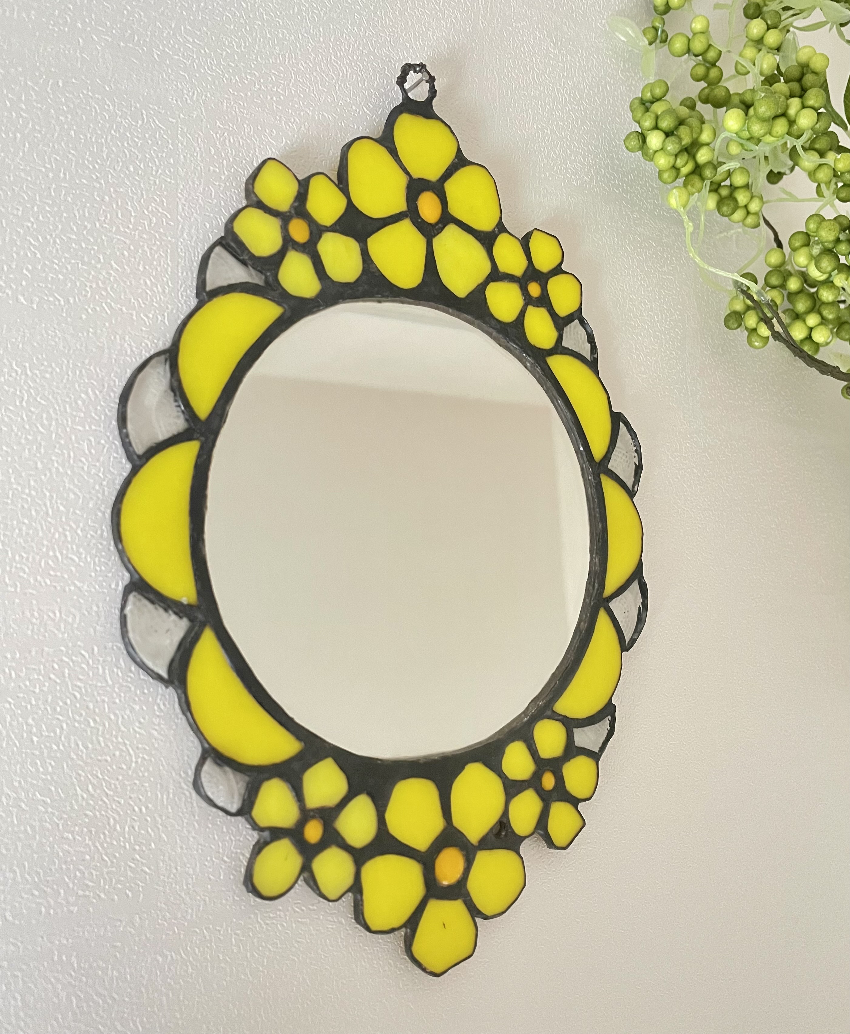 鏡 ミラー 壁掛け  ステンドグラス お花 ギフト 黄色 花 フラワー ウォールデコ