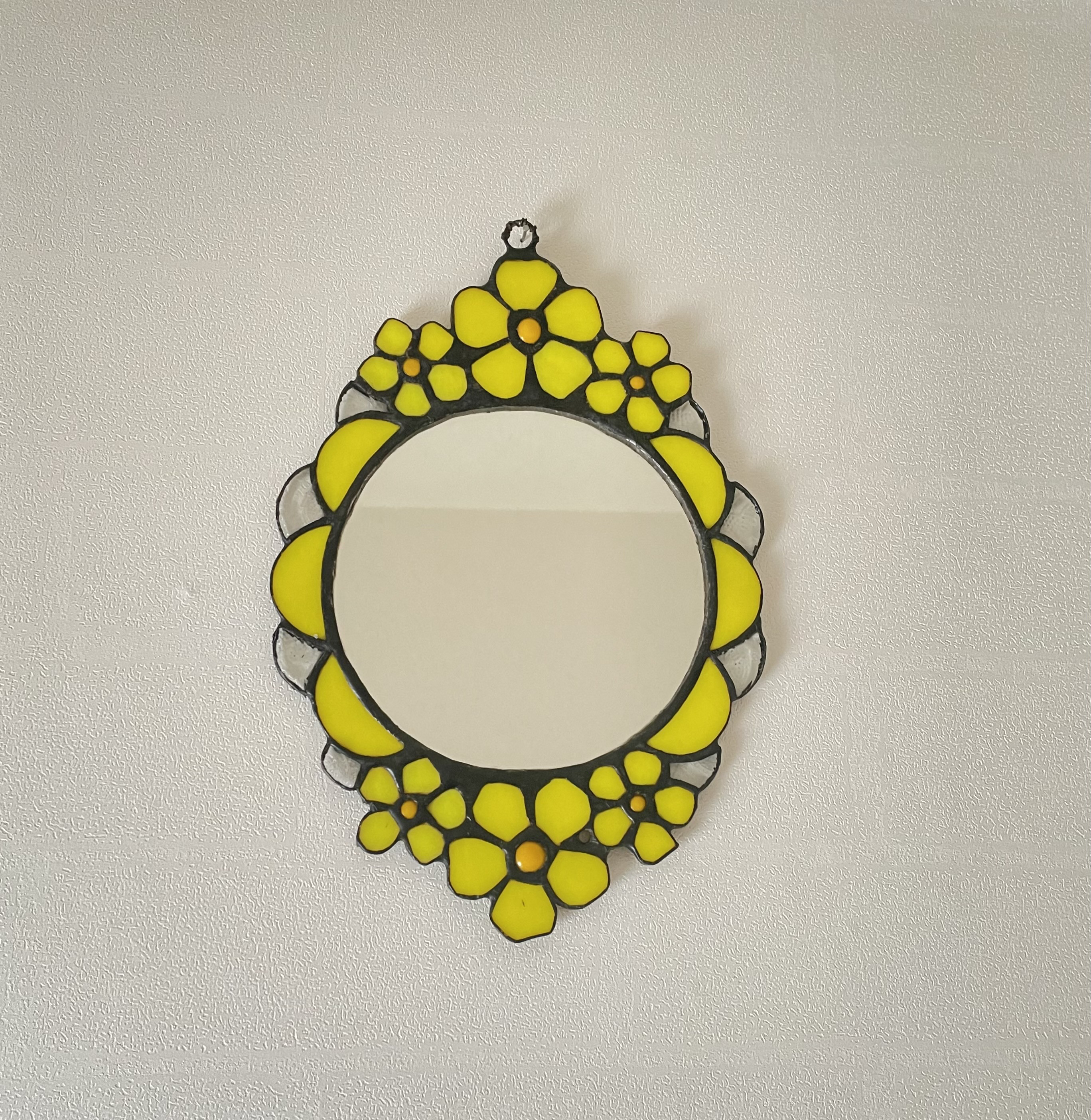 鏡 ミラー 壁掛け  ステンドグラス お花 ギフト 黄色 花 フラワー ウォールデコ
