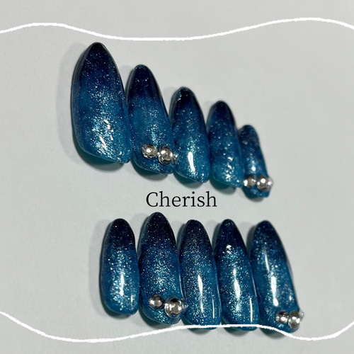 05.青ネイル マグネットネイル ネイルチップ 青マグネット シンプル