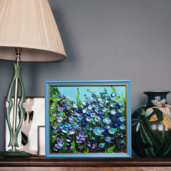 油絵 油彩 油彩画 絵 絵画【blue flower field】 入選 油彩 色紙 ドリーム賞 平成26年 油絵 blue flower field 技法 素材 油絵の具 ホルベイン アクリル絵の具 リキテックス 平成27年 平成28年 平成29年