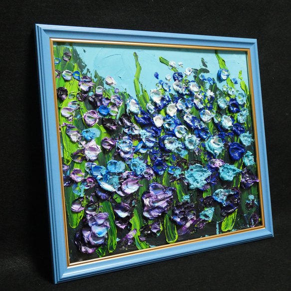 油絵 油彩 油彩画 絵 絵画【blue flower field】 入選 油彩 色紙 ドリーム賞 平成26年 油絵 blue flower field 技法 素材 油絵の具 ホルベイン アクリル絵の具 リキテックス 平成27年 平成28年 平成29年