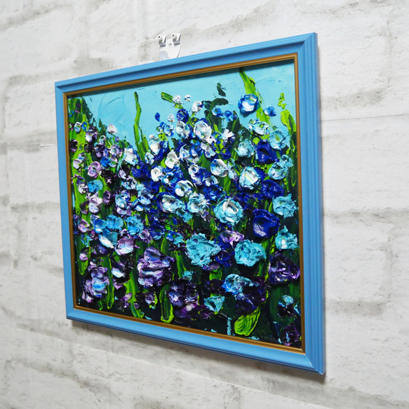 油絵 油彩 油彩画 絵 絵画【blue flower field】 入選 油彩 色紙 ドリーム賞 平成26年 油絵 blue flower field 技法 素材 油絵の具 ホルベイン アクリル絵の具 リキテックス 平成27年 平成28年 平成29年