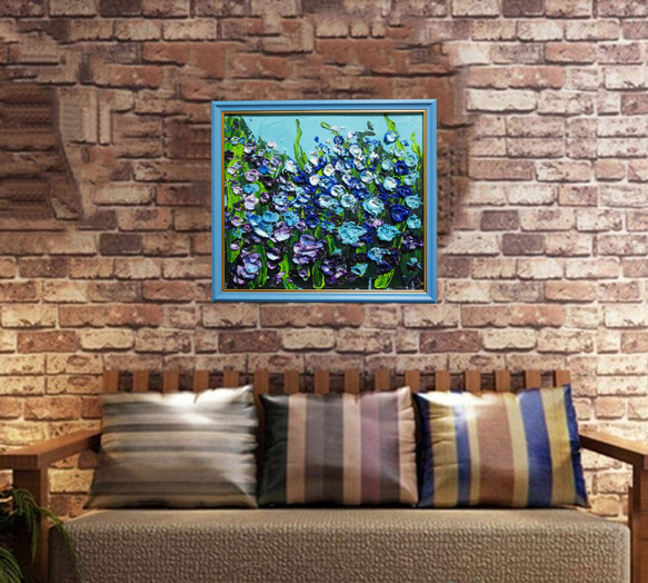 油絵 油彩 油彩画 絵 絵画【blue flower field】 最 安値 価格