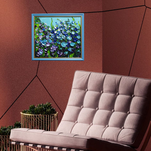 油絵 油彩 油彩画 絵 絵画 【blue flower field】 油絵 油彩 油彩画 絵 絵画【blue flower field】 絵画 HR 通販