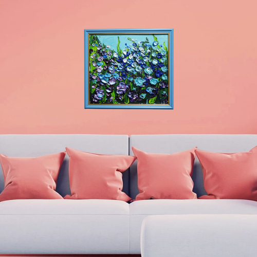 油絵 油彩 油彩画 絵 絵画【blue flower field】 絵画 HR 通販