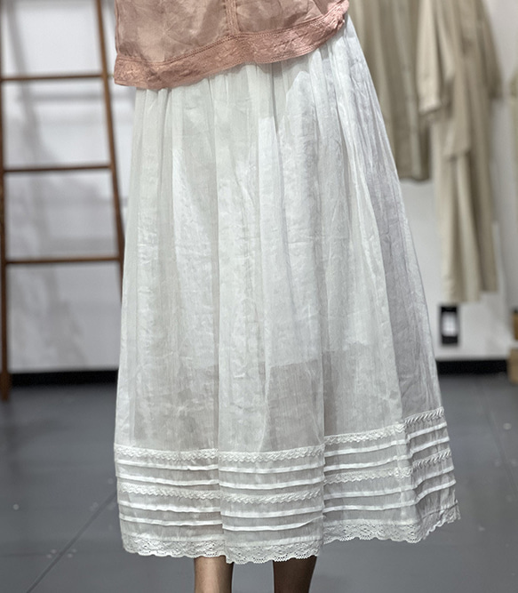 【受注】初春.リネンゆったりスカート.2色.ホワイト*ブッラク 6枚目の画像