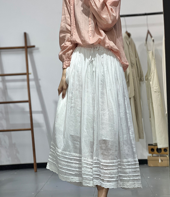 【受注】初春.リネンゆったりスカート.2色.ホワイト*ブッラク 1枚目の画像