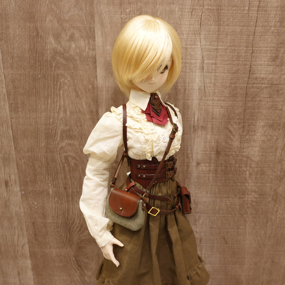 [受注生産] 1/3ドール 帆布と革のショルダーバッグ 本革 1枚目の画像