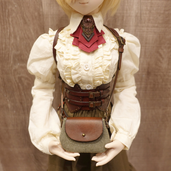 [受注生産] 1/3ドール 帆布と革のショルダーバッグ 本革 4枚目の画像