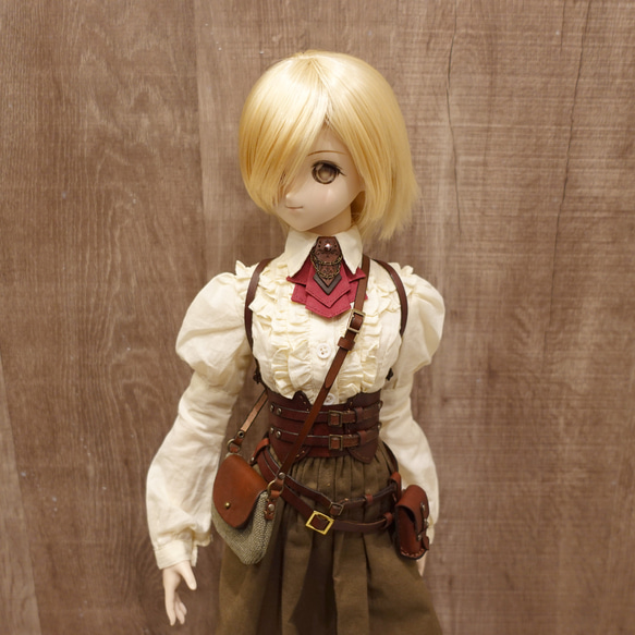 [受注生産] 1/3ドール 帆布と革のショルダーバッグ 本革 2枚目の画像