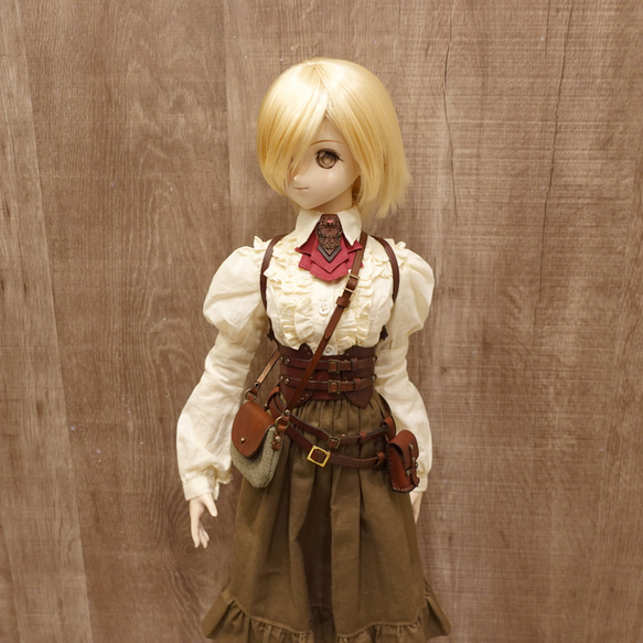[受注生産] 1/3ドール 帆布と革のショルダーバッグ 本革 3枚目の画像