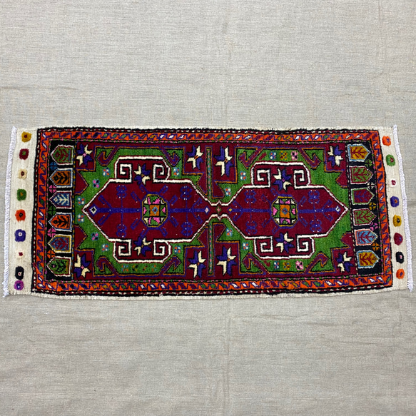 手織りトルコ絨毯 123x54cm ヴィンテージラグ 1枚目の画像