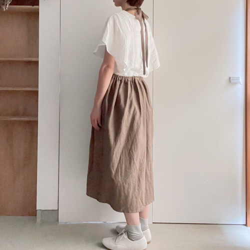 エプロンみたいなリネンのサスペンダースカート 2way カーキ 送料無料